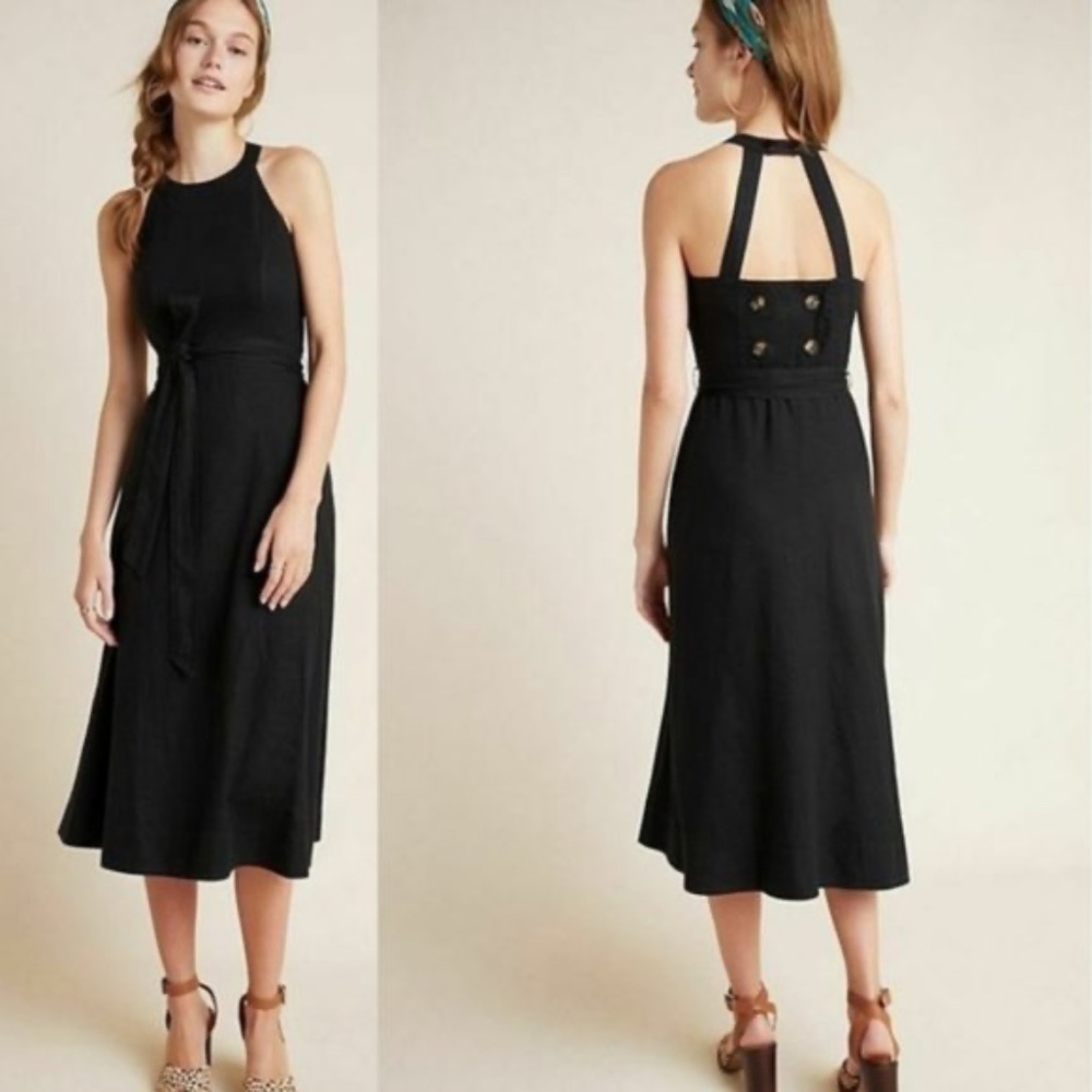 ANTHROPOLOGIE GRETA GINGHAM COCKTAIL LINEN DRESS